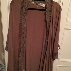Haute Monde Taupe Kimono with lace trim- Size L